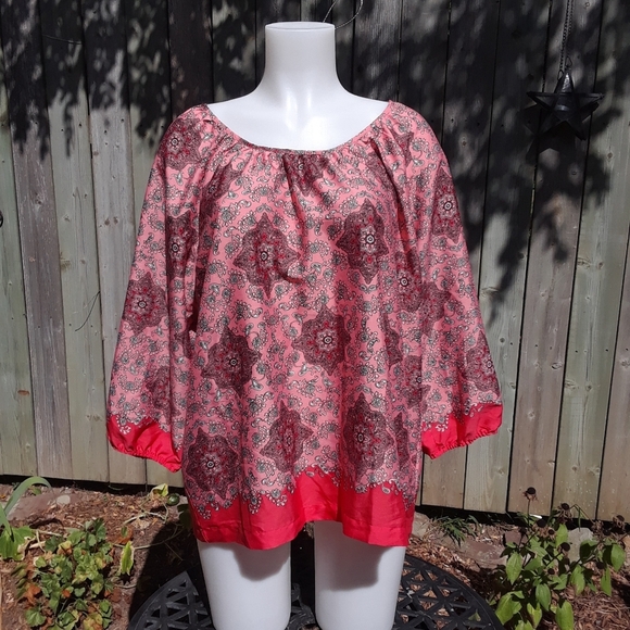 Size Xlarge Northern Reflections orange Paisley peasant top - Picture 2 of 7